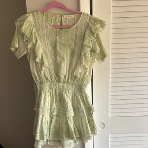 LoveShackFancy Light Green Ruffle Peplum Tunic